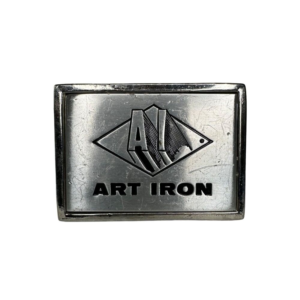 Vintage Art Iron Belt Buckle Silver Stamped 843 Square Engraved Logo